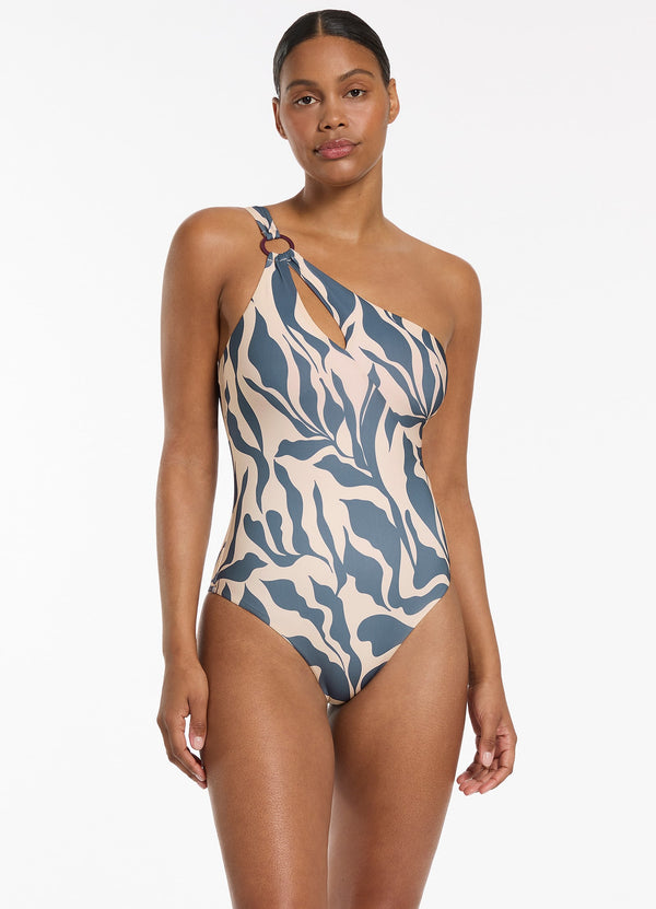 Sereno One Shoulder Ring One Piece - Steel Blue