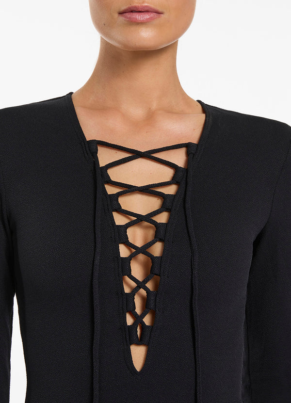 Joali Tie Front Plunge Surfsuit - Black