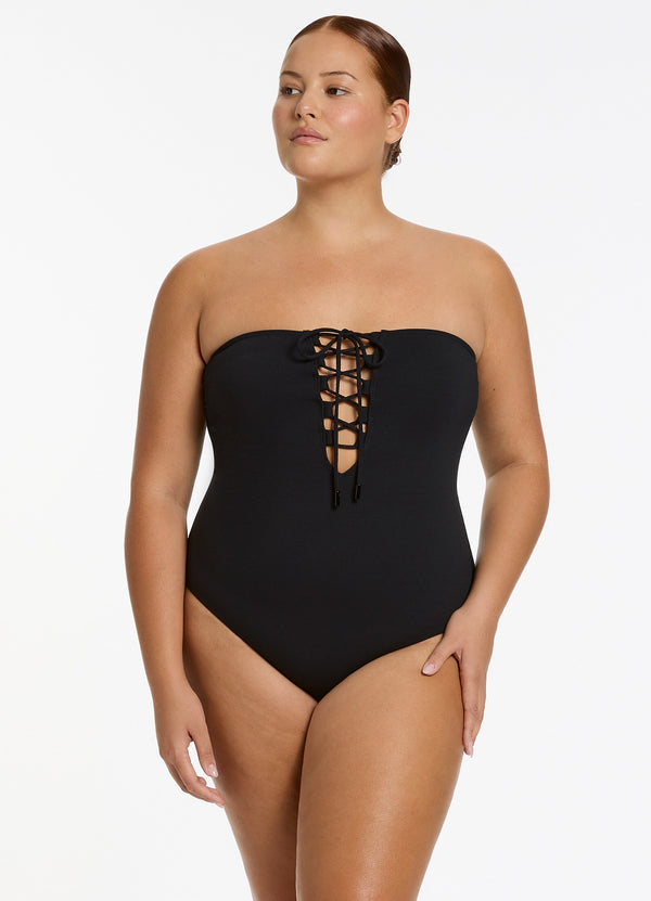 Joali Tie Front Bandeau One Piece - Black