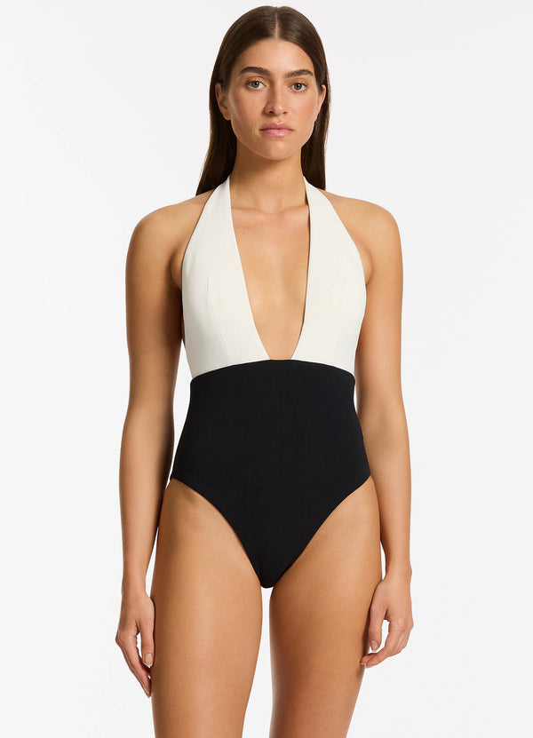 Versa Rib Plunge One Piece - Black/Cream