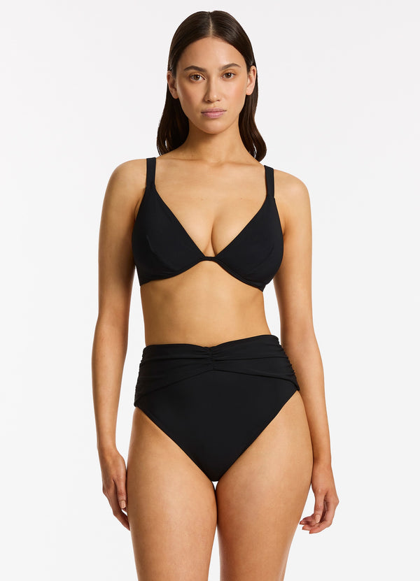 Jetset High Waist Ruched Bikini Bottom - Black