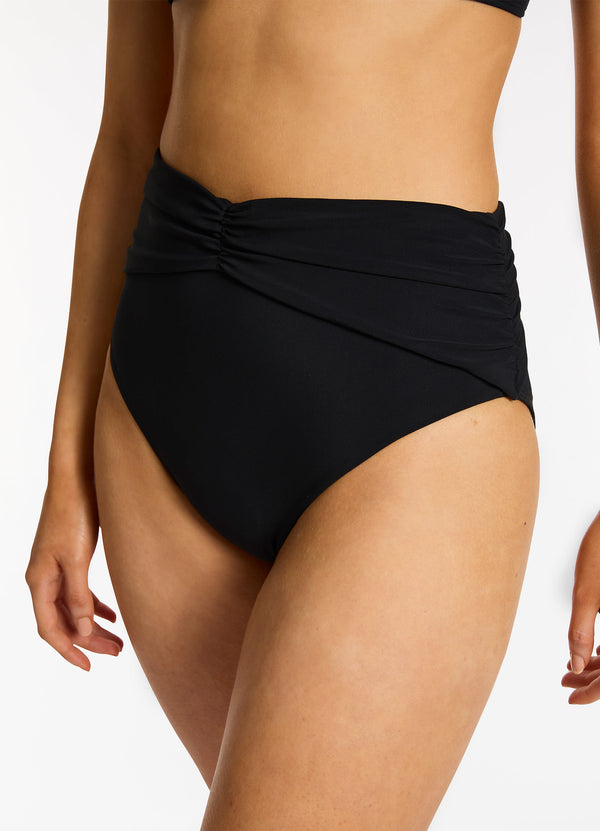 Jetset High Waist Ruched Bikini Bottom - Black