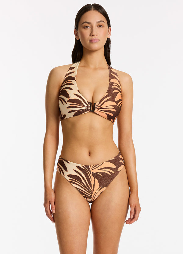 Dahlia Palm Full Coverage Bikini Bottom - Chocolate