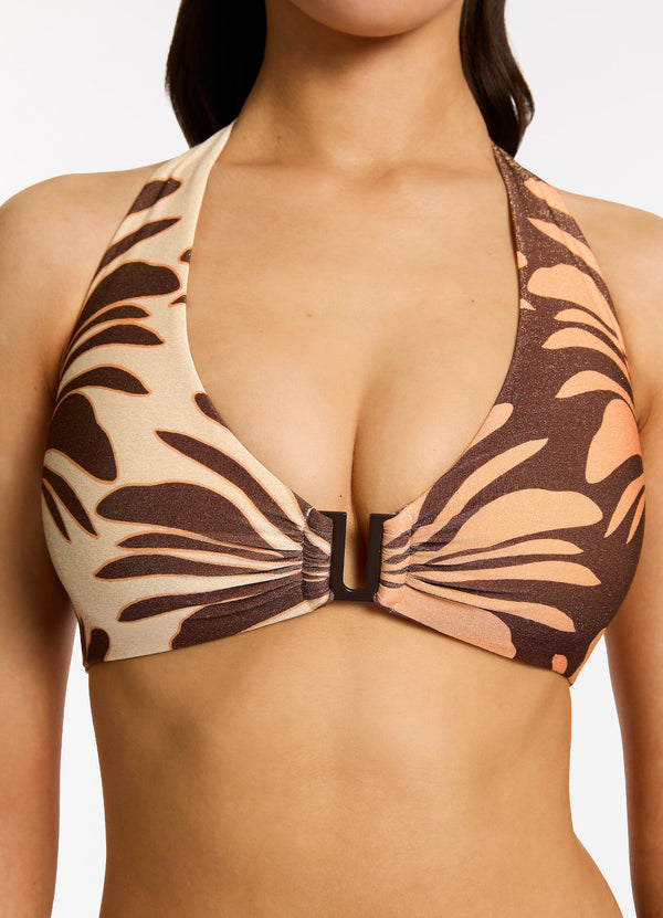Dahlia Palm Halter Bikini Top - Chocolate