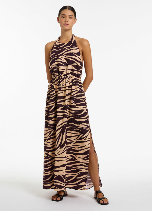 Fine Lines Halter Dress - Port