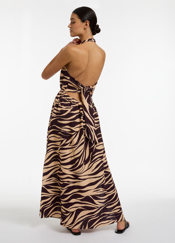 Fine Lines Halter Dress - Port