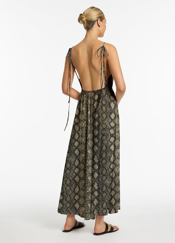 Python Backless Maxi Dress - Olive