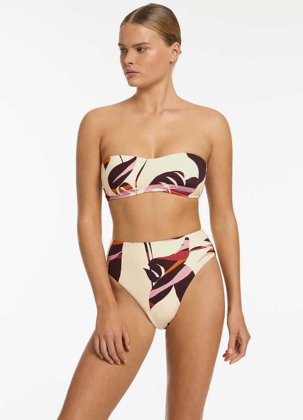Shadow Palm High Leg Bikini Bottom - Port