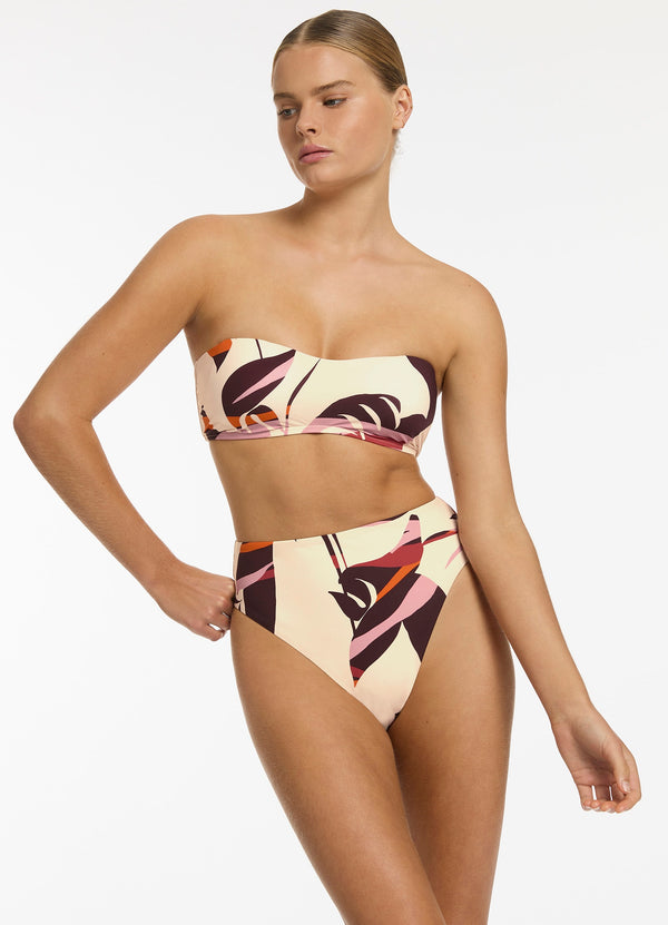 Shadow Palm High Leg Bikini Bottom - Port