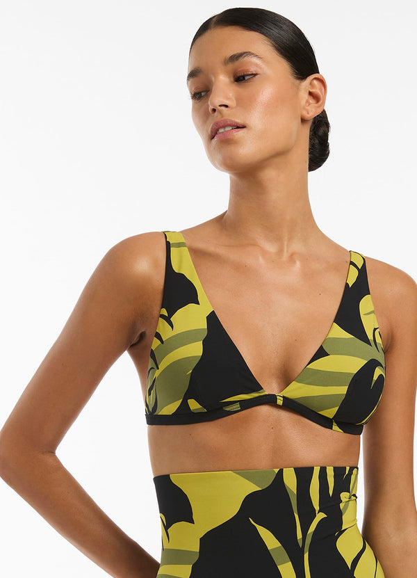 Shadow Palm Longline Triangle Bikini Top - Black