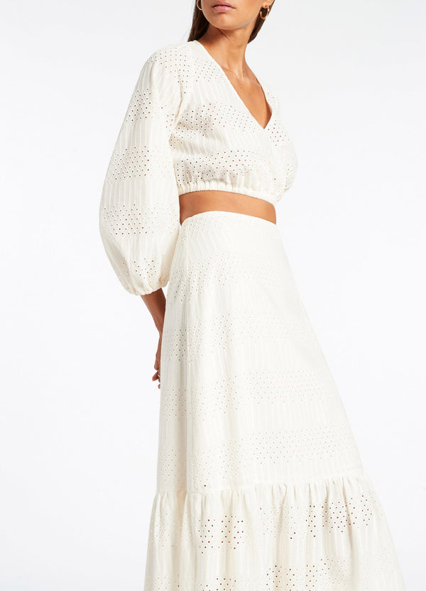 Broderie Cropped Blouse - Cream