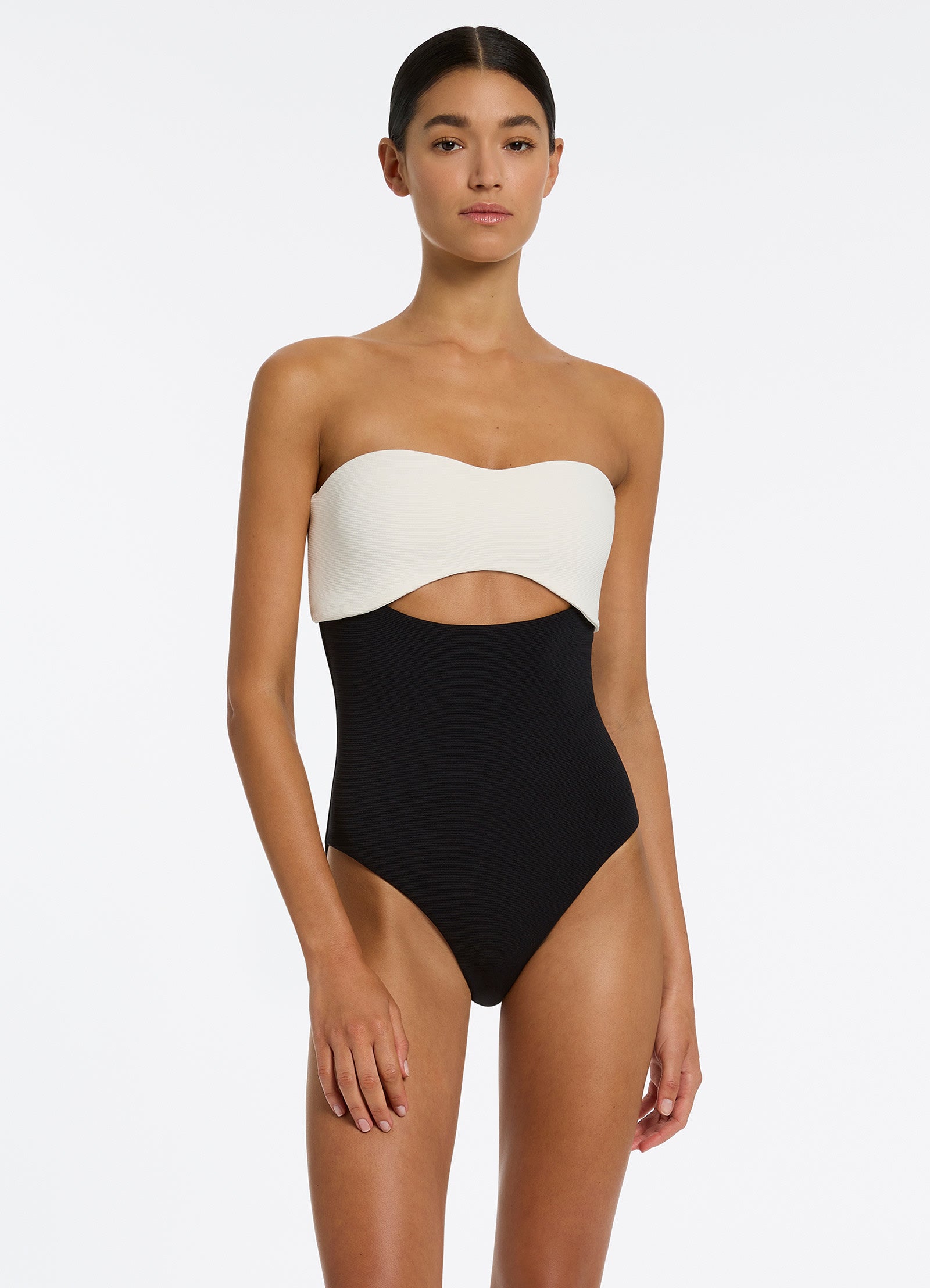 Black tube top store one piece swimsuit