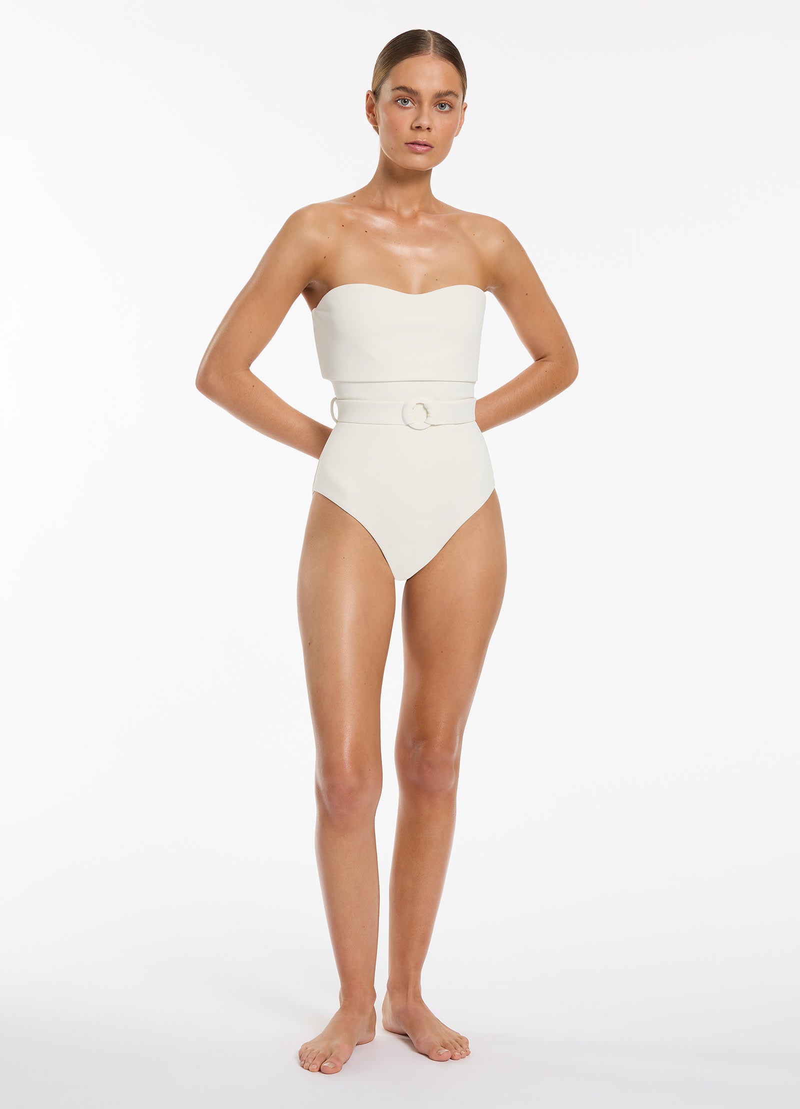 Isla Rib Bandeau One Piece - Cream – JETS UK