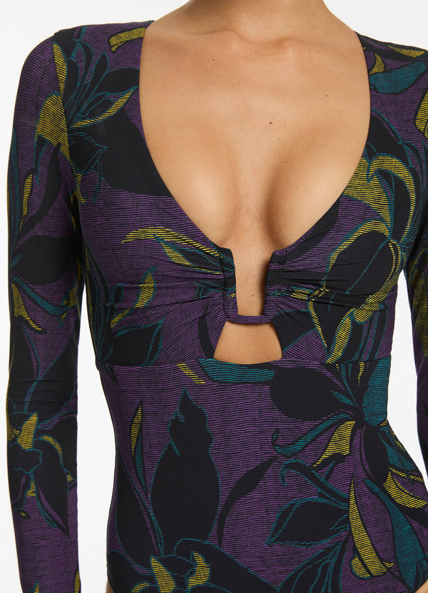 Midnight Tropical Cut Out Surfsuit - Amethyst