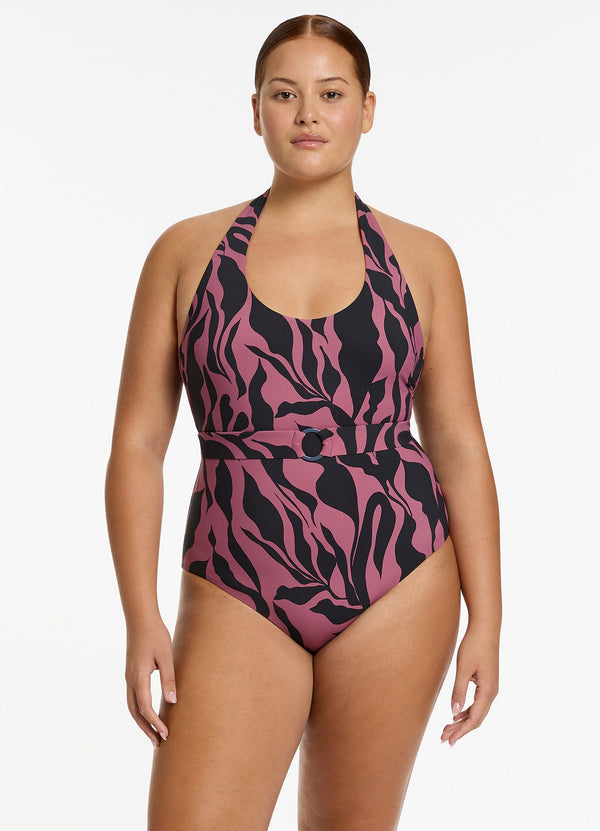 Sereno Retro Halter One Piece - Mauve