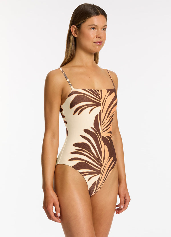 Dahlia Palm Minimal Tank One Piece - Chocolate