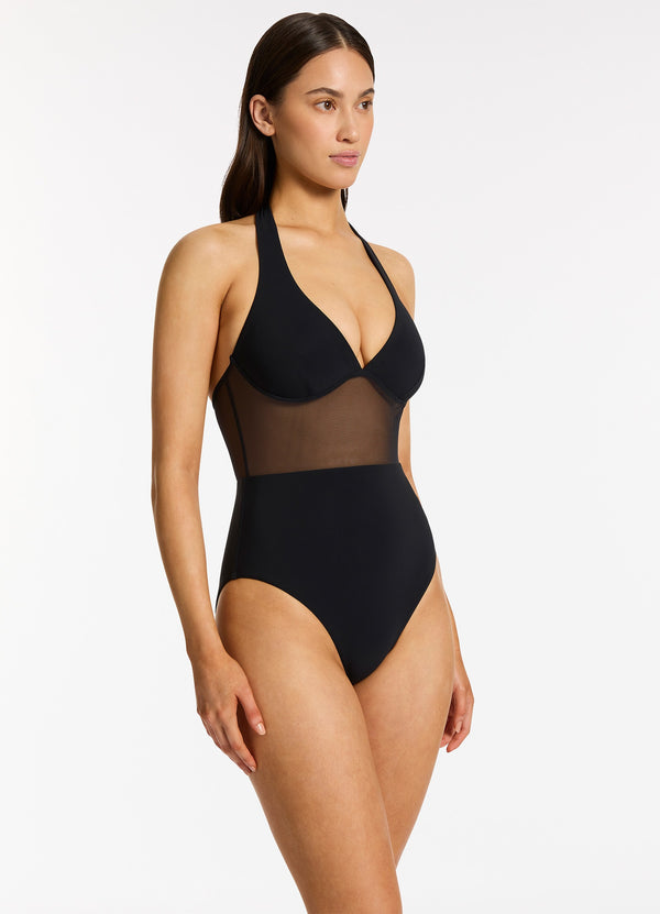 Jetset Lure Plunge Halter One Piece - Black