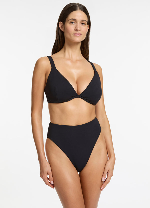 Isla Rib High Leg Bikini Bottom - Black