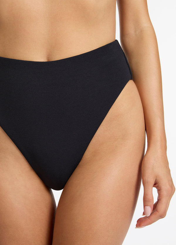 Isla Rib High Leg Bikini Bottom - Black