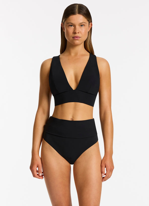 Jetset Fold Down High Waisted Bikini Bottom - Black