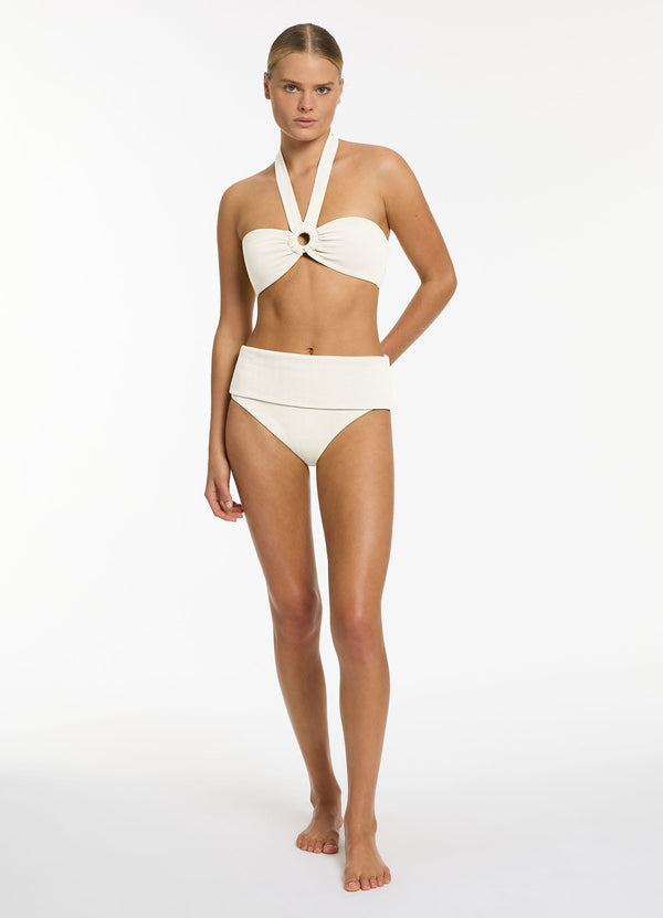 Isla Rib Bandeau Bikini Halter Top - Cream