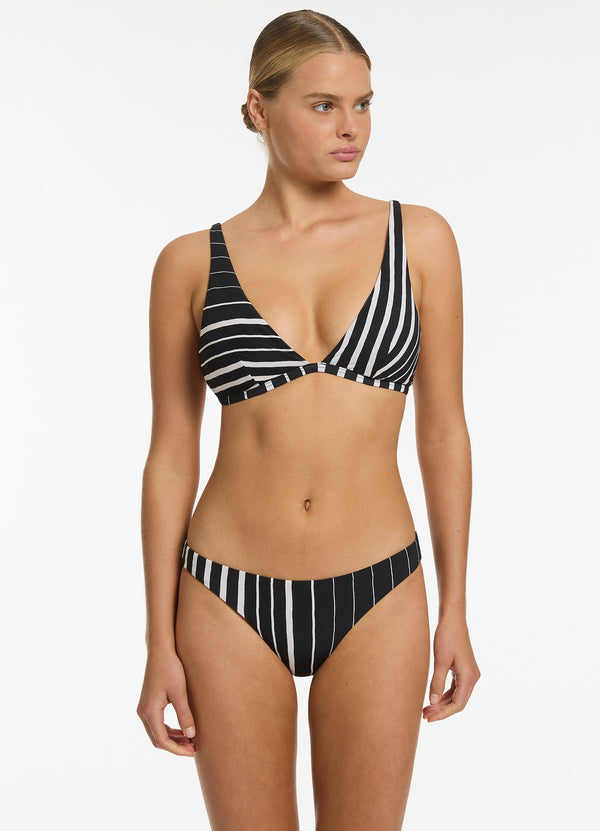 Lunar Stripe Triangle Bikini Top - Black/Chalk