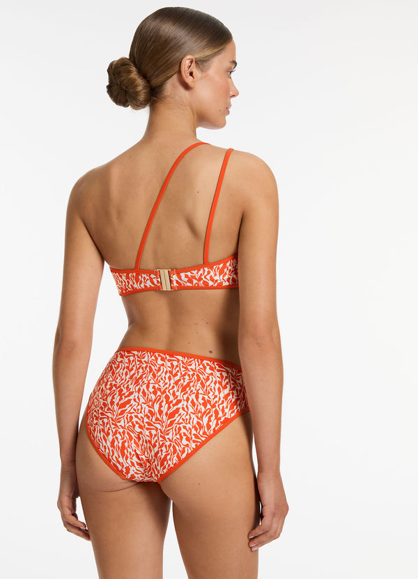 Sereno Ditsy One Shoulder Bikini Top - Coral