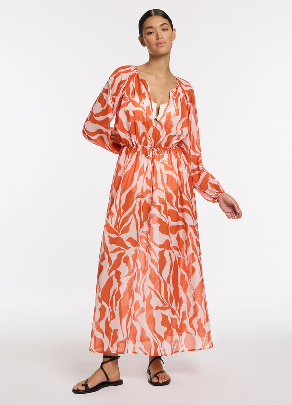 Sereno Ditsy Long Sleeve Maxi Dress - Coral JETS UK Sereno Ditsy Long Sleeve Maxi Dress - Coral JETS UK