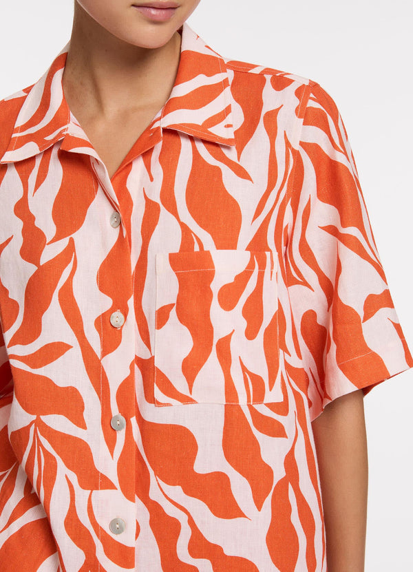 Sereno Ditsy Short Sleeve Shirt - Coral