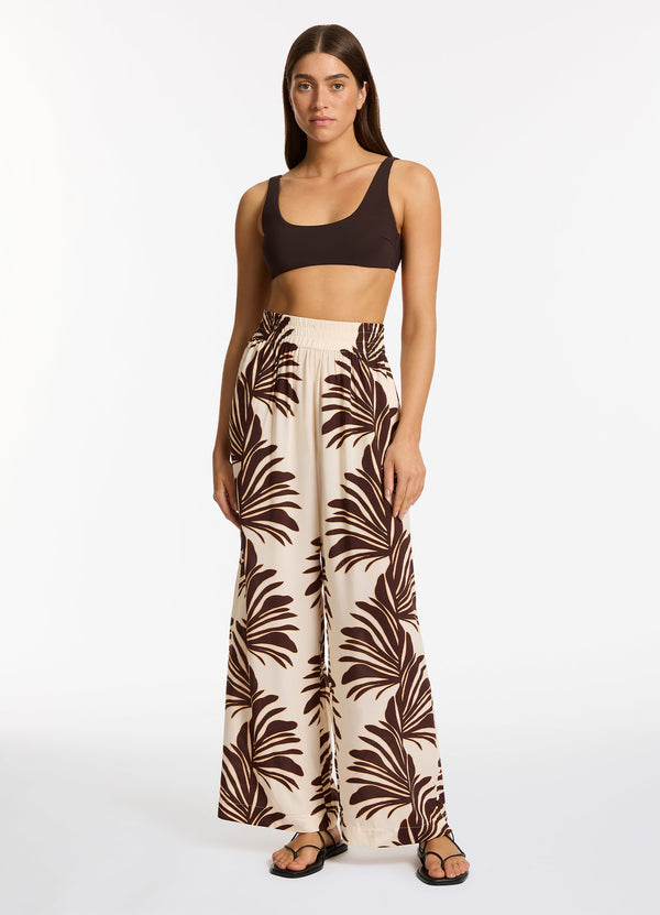 Dahlia Palm Wide Leg Pant - Cream