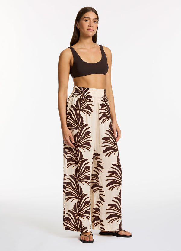 Dahlia Palm Wide Leg Pant - Cream