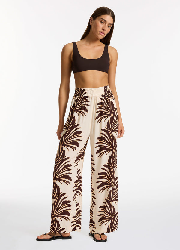 Dahlia Palm Wide Leg Pant - Cream