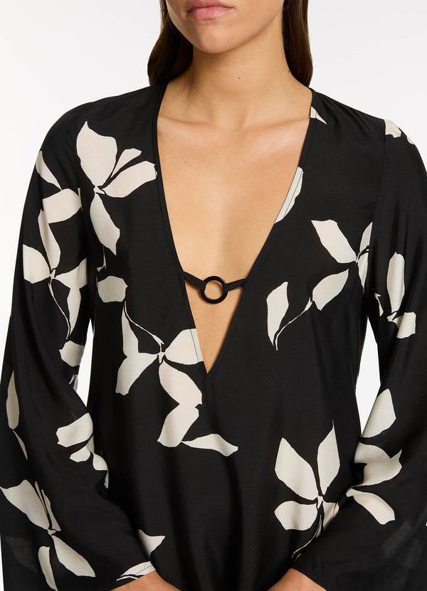 Elora Bloom Mini Kaftan - Black