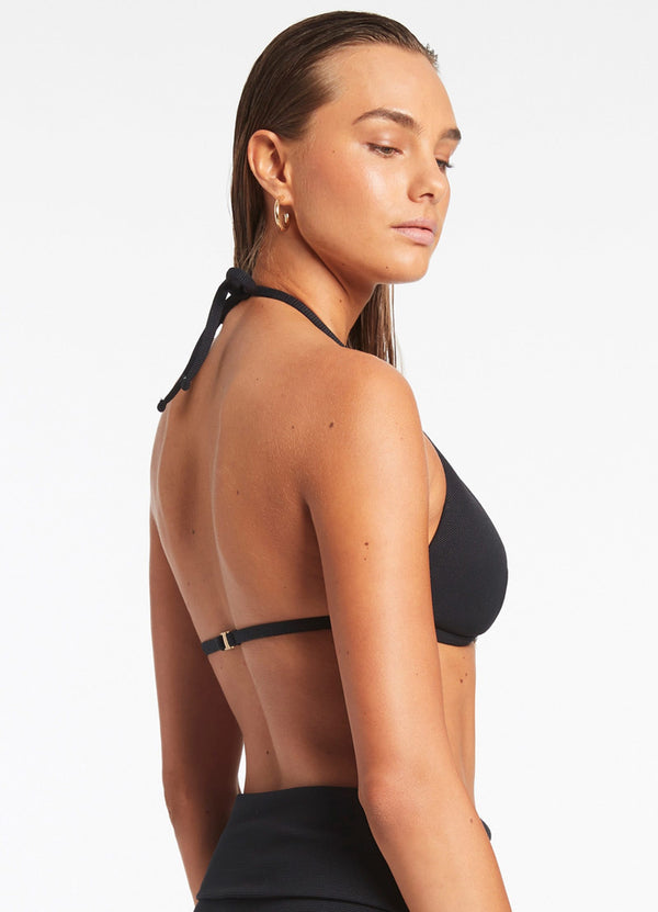Isla Rib Halter Triangle Bikini Top - Black