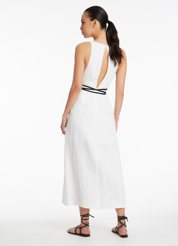 Jetset Plunge Belt Dress - White