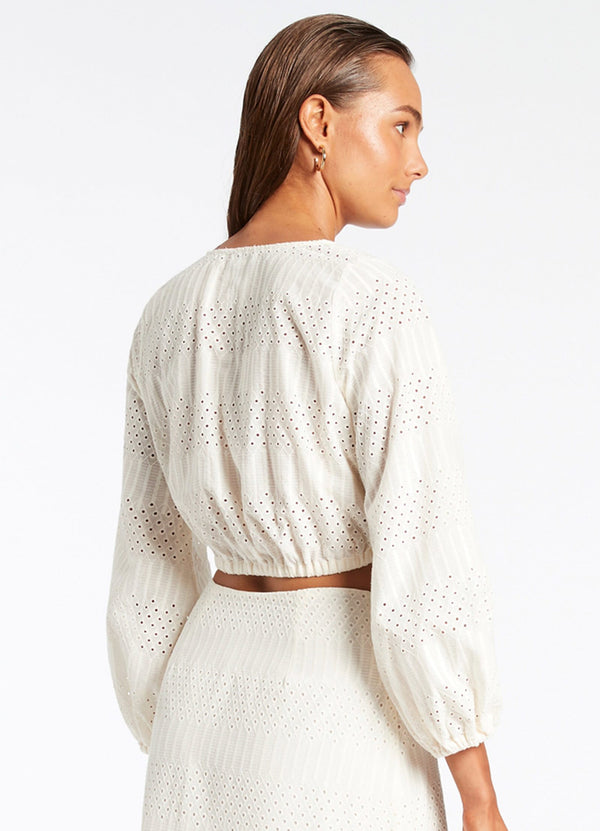 Broderie Cropped Blouse - Cream