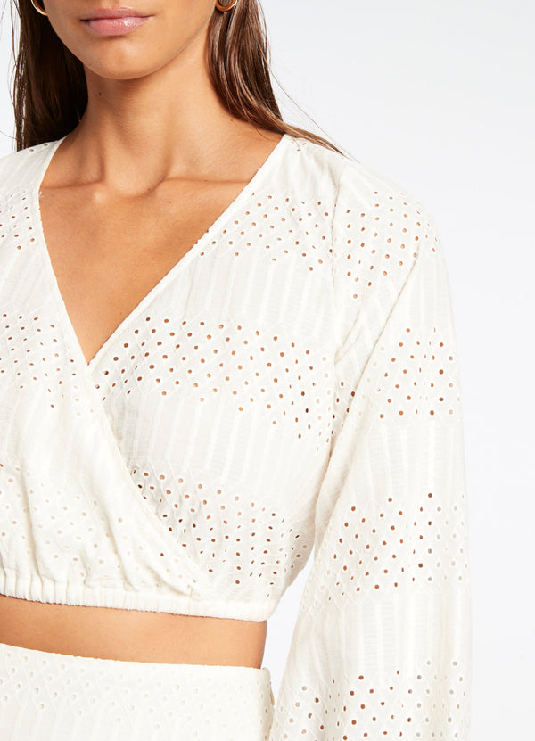 Broderie Cropped Blouse - Cream