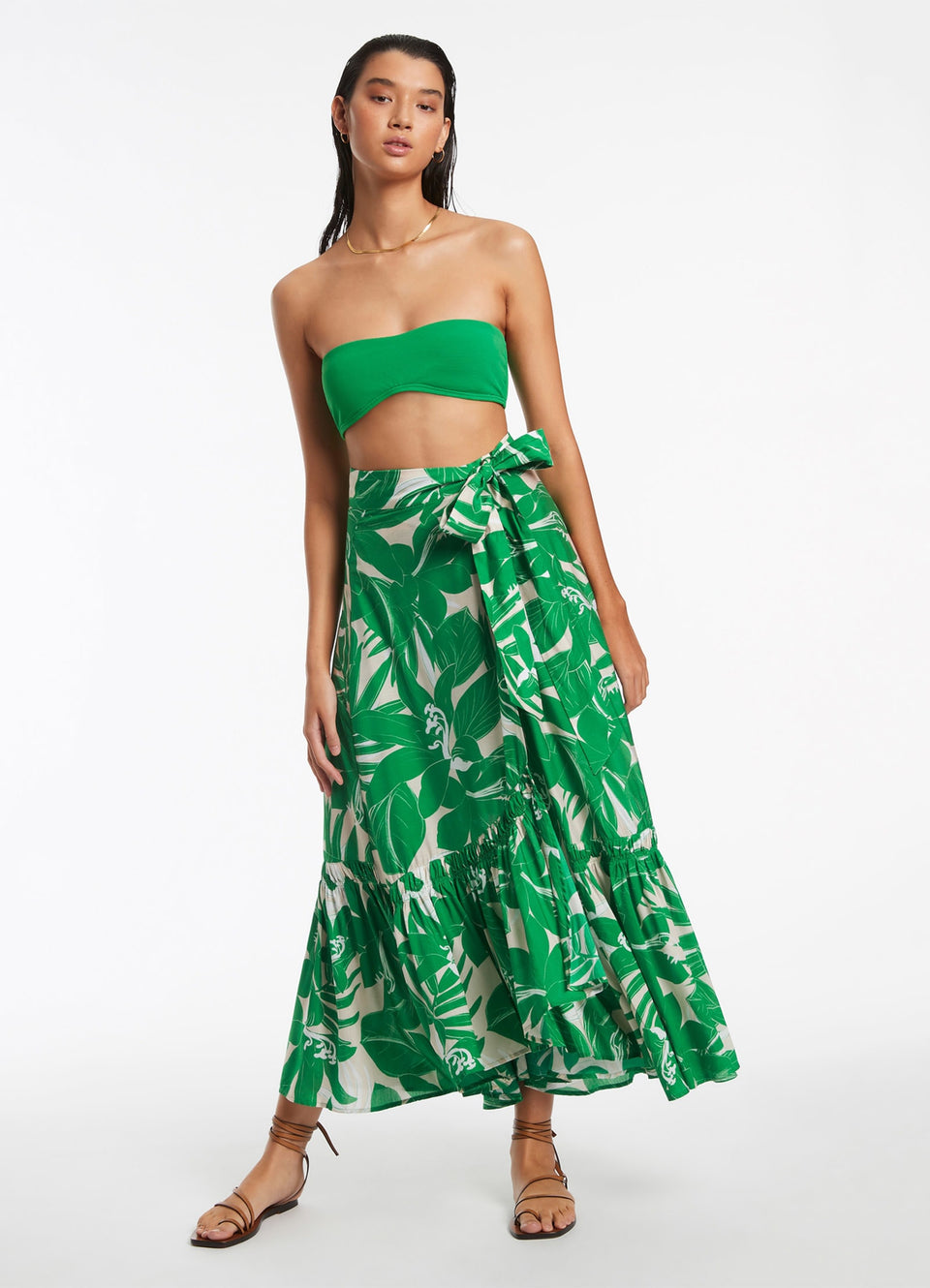 Floreale Ruffle Wrap Skirt Green