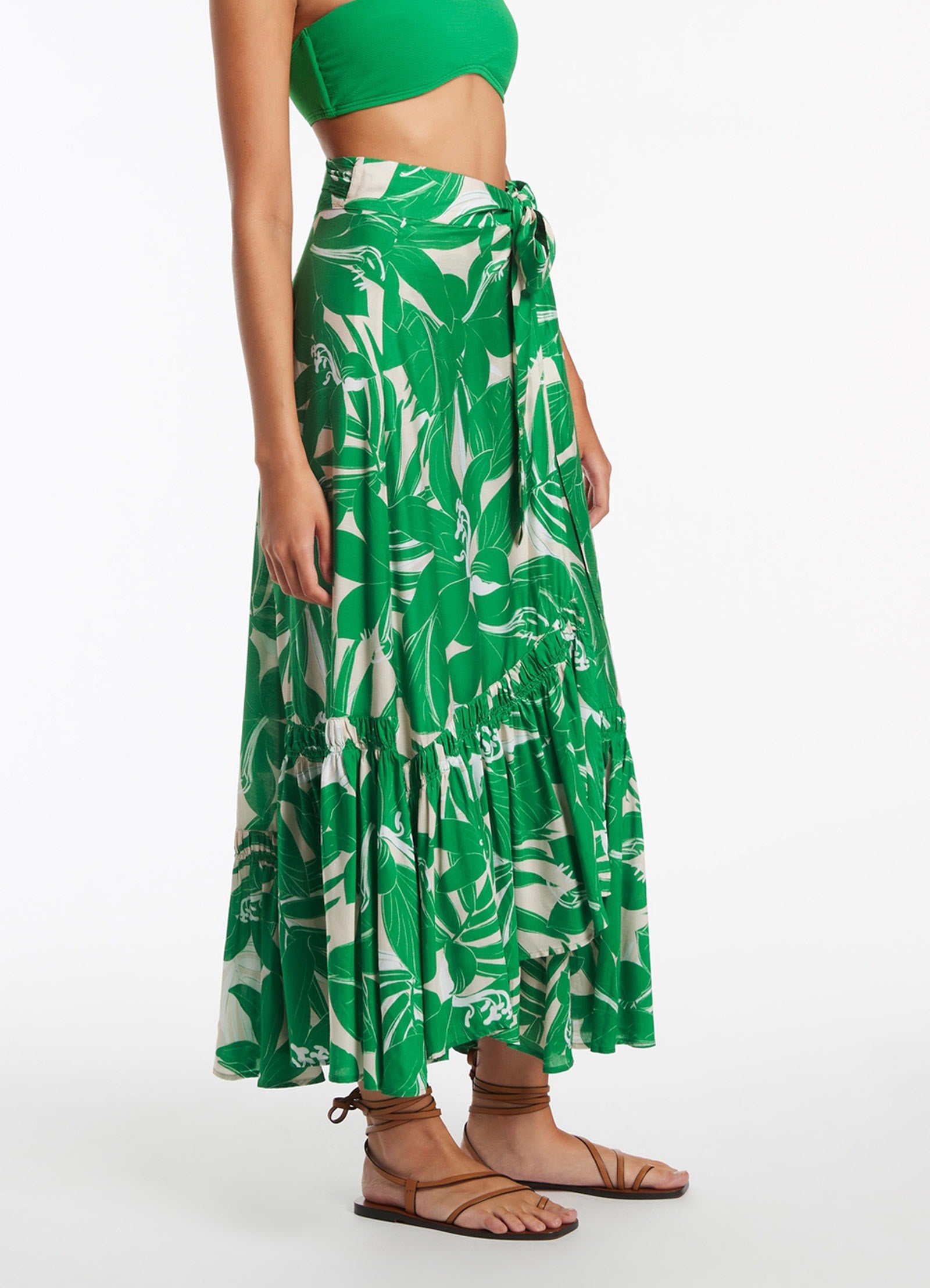 Floreale Ruffle Wrap Skirt Green JETS UK